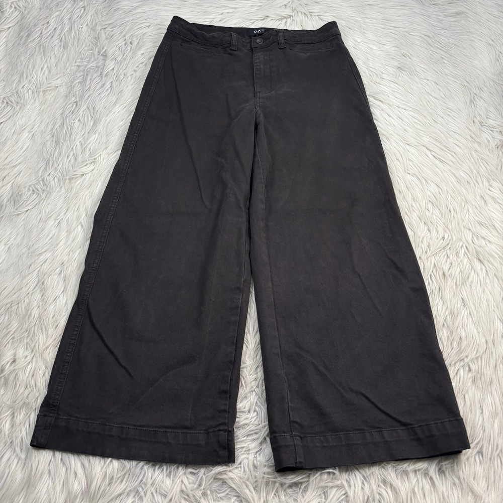 Oat New York Women's 30 Brown High Rise Wide Leg Crop Twill Pants Minimalist